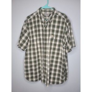 Carhartt Men’s Green Canvas Short Sleeve Button Down Plaid Shirt Size 2XL